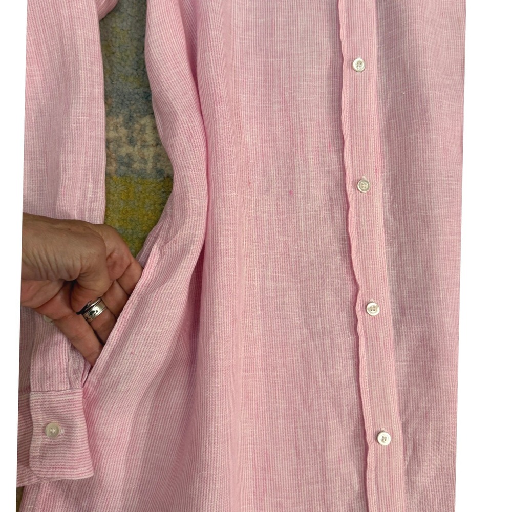J McLaughlin 100% Linen Striped Button Down Shirt Dress Long Sleeve XL Coastal - Picture 14 of 16